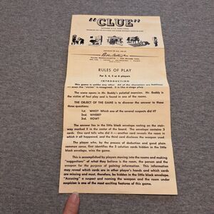 VINTAGE PARKER BROTHERS CLUE BOARD GAME 1956 REPLACEMENT PARTS ONLY INSTRUCTIONS